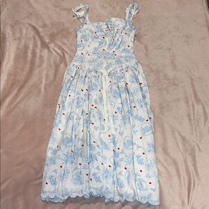 For Love And Lemons Blue and White with Red little hearts Details